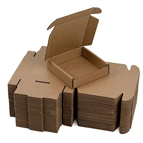 SUNLPH 50 Pack 4x4x1 Inch Small Shipping Boxes Brown Corrugated Cardboard