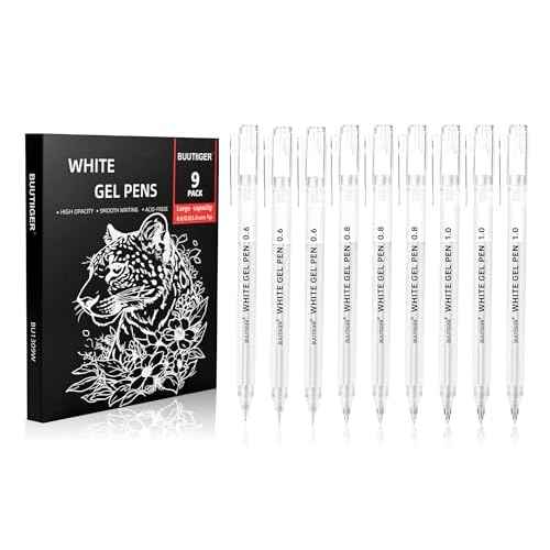 White Gel Pens - 0.6/0.8/1.0mm Fine Point Opaque White Archival Ink Pen Set for Black Paper Art, Bullet Journaling & Holiday Gifts - 9 Pack Multi-Size Gel Pens for Artists, Beginners