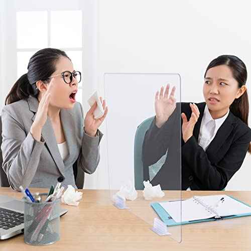 Weysat 6pcs Counter Desk Acrylic Panels Holder and 2 Pcs Acrylic Desk Divider Partition for Business, Office, School 24 x 16 Inches, Fasten Panels from 1/ 8 Inch to 1/ 4 Inch Thick