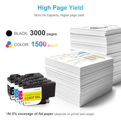 Compatible LC3037XXL Ink Cartridge Replacement for Brother LC3037 XXL LC3039 XXL High Yield Ink Cartridges for MFC-J5845DW MFC-J5945DW MFC-J6545DW MFC-J6945DW Printer (4 Pack)