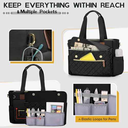 RAINSMORE Teacher Tote Bag 15.6 inch Laptop Bag for Women with Cup Holder Work Bags Nurse Bag Professional Computer Briefcase