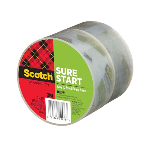 Scotch Sure Start Packing Tape Refill, 1.88 in x 54.6 yd, 2 Rolls