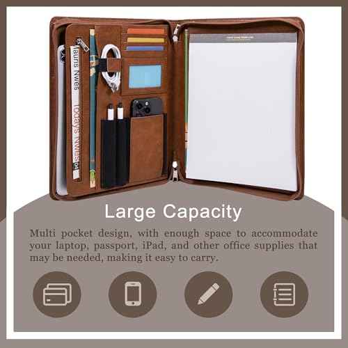 Business Portfolio Binder,Leather Portfolio,Portfolio Organizer,Leather Folder,Padfolio,File Folders£¬Portfolio Folder,Binder with clipboard,Office ornanziation (Brown)