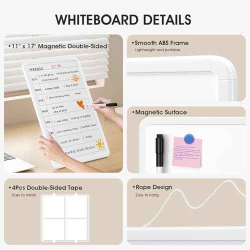 MaxGear Weekly Calendar White Board for Wall, 11"x 17" Double-Sided Magnetic Dry Erase Board, Includes a Black Dry Erase Marker, Portable Whiteboard for Planning, Drawing, Memo, to Do List
