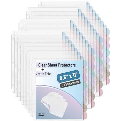Mr. Pen- Clear Sheet Protectors with Tabs, 8 Tabs, 32 Sets, Clear Plastic Dividers for 3 Ring Binder, Insertable Index Page Divider Multicolor Tabs