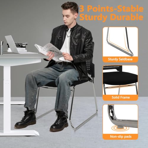 CLATINA 4-Pack Black Stackable Armless Reception Chairs with Padded Seats, Sled Base, No Wheels