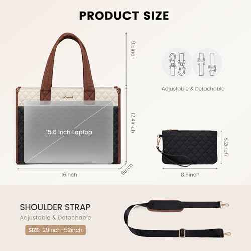 LOVEVOOK Laptop Tote Bag for Women,Canvas Work Tote Bag for Women with Clutch Purse,15.6 Inch Computer Briefcase Bag,Professional Teacher Business Office,Lightweight Shoulder Travel