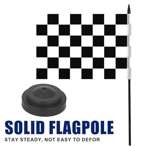 Checkered Black and White Racing Desk Flag 12" with Stand - Deluxe Set, 12 Pack