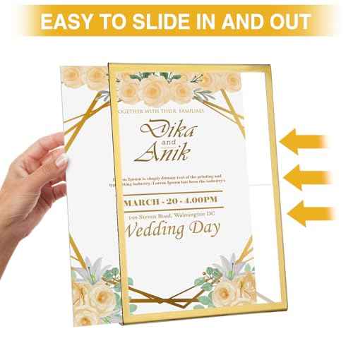 EHWINE 12 Pack Acrylic Sign Holder 8.5 x 11, Gold Picture Frame Stand up Table Top Sign Holders, Slanted Back Paper Holder Clear Display Stand Menu Flyer Holder for Wedding Party