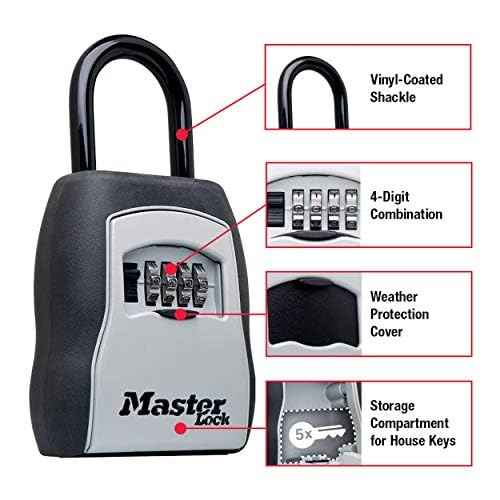 Master Lock Key Lock Box, Outdoor Lock Box for House Keys, Portable Combination Lockbox Resettable Code, 5400EC, Black