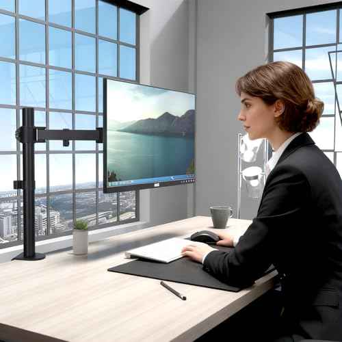 Single Monitor Desk Mount, Heavy Duty Adjustable Monitor Stand for 13"-32" Screen, Monitor Arm Desk Mount Holds Up to 22lbs with C Clamp/Grommet Base