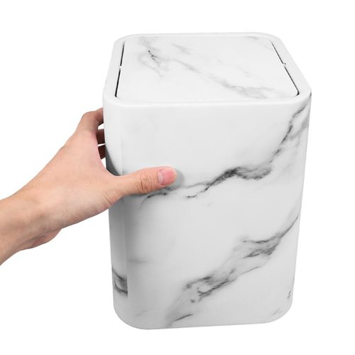 Veemoon Marble Pattern Trash Can with Lid Square Bathroom Kitchen Waste Bin Cute Trash Container for Home Office and Hotel