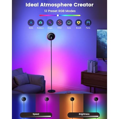 UFO Floor Lamp 71in, Upgraded 42W 3700LM LED Torchiere Floor Lamps for Living Room, Modern Tall Bright Standing Light with Remote, Dimmable Sky Light,1/2/3H Timer for Bedroom,Office(Black)