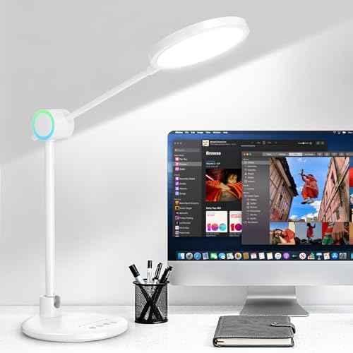 LED Desk Lamp, Eye-Care Desk Light with RGB Night Light, 5 Color Modes Dimmable Table Lamp, 800LM Foldable Touch Control Reading Light for Home Office, Study Room, Bedroom,