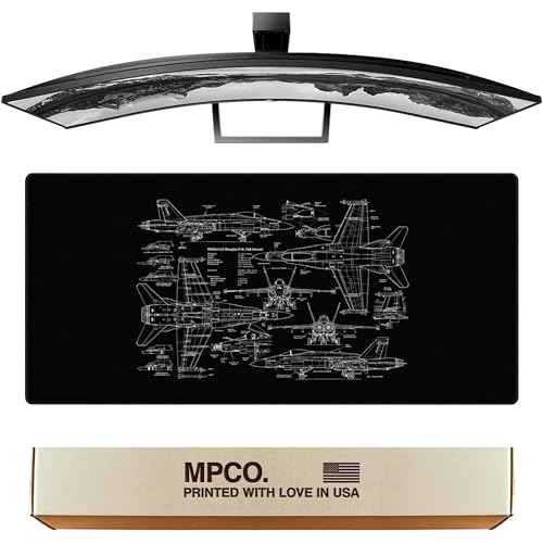MPCO. Blueprints Large Gaming Desk Pad - 36" x 17" Aeroglyde Fabric 18A Hornets ? Black Desk Mats - Non-Slip, Washable, Smooth Glide for Precision Gaming & Work