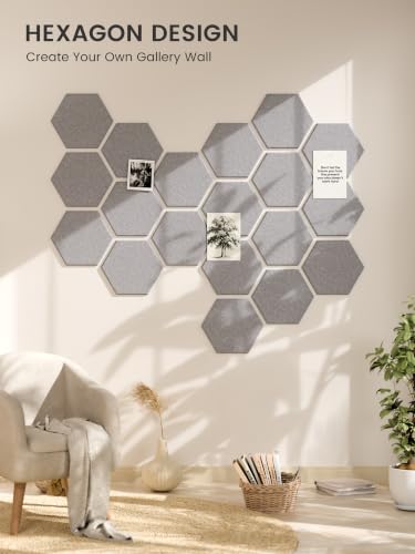 Fluxynara Soft Gray Hexagon Felt Bulletin Board Tiles - 8 Pack, Large