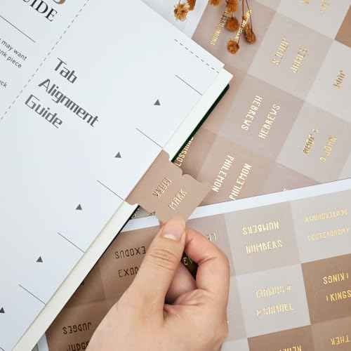 Laminated Bible Tabs, Bible Study Supplies, Large Print Bible Book Tabs for Women and Men, (Gold Foil Embossed Lettering) Bible Labels Index Tabs, Bible Accessories for Easy Navigation (Khaki)