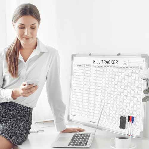 24 x 18 Inch Monthly Bill Payment Tracker Organizer Whiteboard Aluminum Frame Wall Monthly Bill Payment Checklist Magnetic Dry Erase Board Planner for Personal Budgeting Financial(Classic)