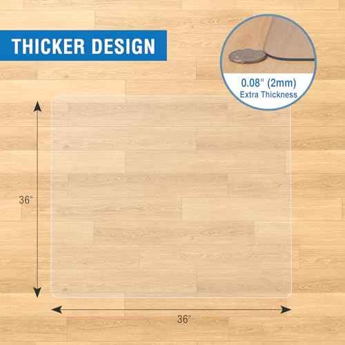 Clear Chair Mat, 36" x 36" Office Chair Mat for Hard Floors, Vinyl Floor Mat for Home Office Kichen Living Room, Clear