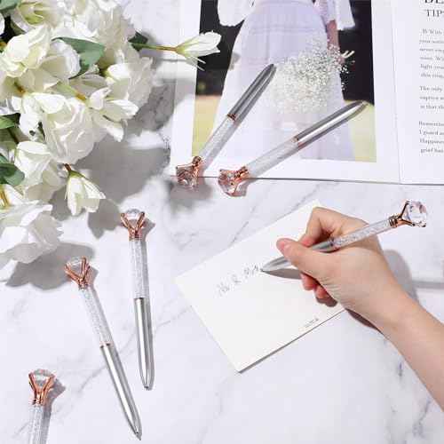 Sherr 100 Pack Big Crystal Diamond Pens Cute Ballpoint Pens Retractable Ballpoint Rhinestones Crystal Bling Gem Plated Black Gel Ink Office Supplies Gifts for Women(Silver,Wedding Style)