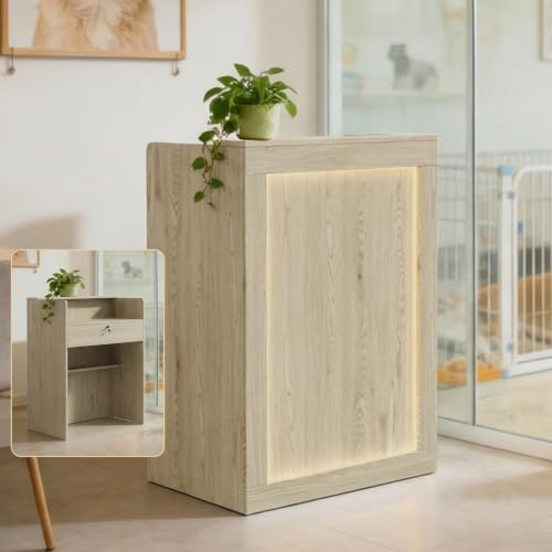 Oak Reception Desk with Lockable Drawer, 15.8x27x37.8in - Modern Front Counter