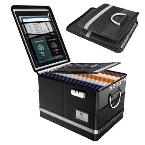 Fireproof Document Box,5200¡ÆF File Organizer Box with Lock,Foldable Filing Organizer Cabinet, Portable Safe Storage for Hanging Letter/Legal Folder,Black