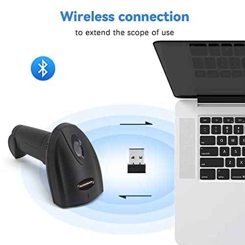 Bluetooth QR Code Scanner - Book Scanner for Personal Library Libib, 1D 2D Codes Scanners for Laptop Computer Mac iPhone Android, Wireless Bluetooth Bar Code Scanner (with Stand)