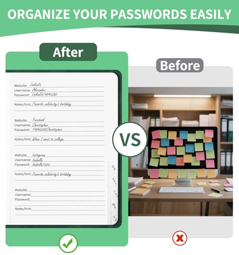 ALKALO Green Small Password Book with Alphabetical Tabs - Pocket Size 4.5x5.9 Inch