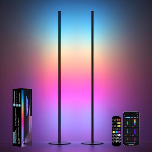Corner Floor Lamp, RGB IC LED Corner Lamp, 16 Million DIY Color & Warm White, Music Sync and Timing Function, Color Changing Ambient Lights for Living Room, Bedroom, Gaming One Connected Pair