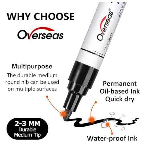 Overseas 48 White Paint Pens, Oil Based Permanent Markers Set - Quick Drying, Waterproof, Fade-Resistant, Medium Tip Paint Markers Bulk for Wood, Metal, Rock, Ceramic, Plastic, Canvas, Glass, Rubber
