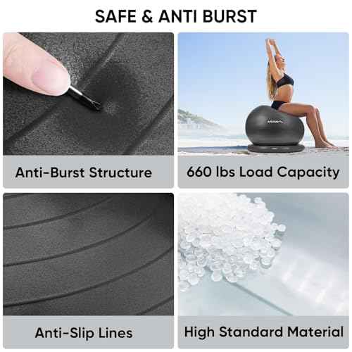 APEXUP Yoga Ball Chair, Exercise Ball Chair with Base for Office, Anti Slip Stability Ball Fitness Ball Seat, Home Gym Workout Ball, Balance Ball with Pump (Black, XL)