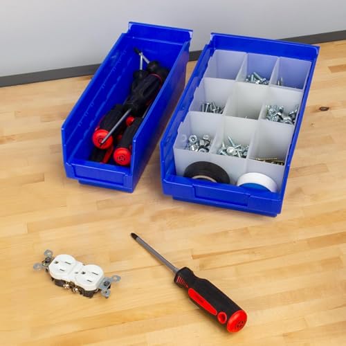 Akro-Mils Heavy Duty Plastic Shelf Bins 12x4x4 Blue 24-Pack - Durable Storage
