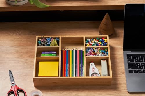 Umilife Bamboo Desk Drawer Organizer 12x9 Inches with Adjustable Dividers