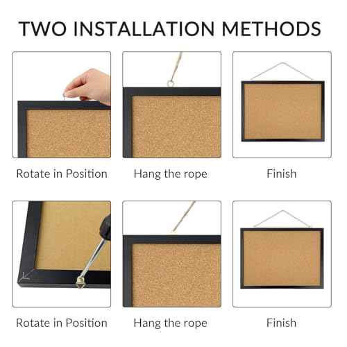 GDMINLO Black Cork Bulletin Board, 17.7 X 13.3 inches with Oak Wood Finish Frame, for Wall Office Home and School (Pins, Eye Bolts, gaskets, Screws)