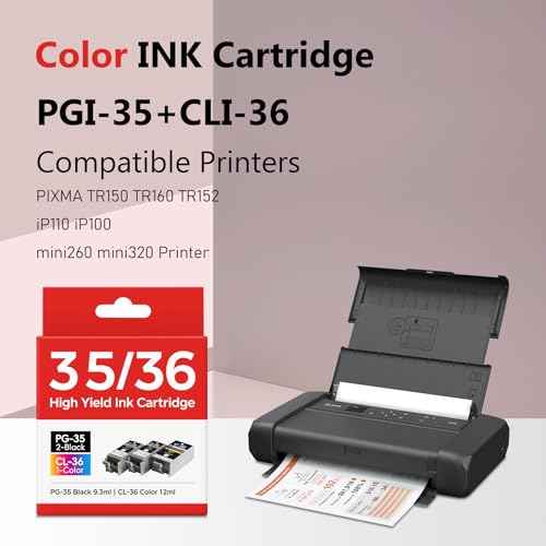 PGI-35 CLI-36 Ink Cartridges PIXMA TR150 TR160 IP110 IP100 Ink for 35 36 Ink Cartridges Compatible for Canon PIXMA TR150 IP110 TR152 mini260 mini320 IP 110 100 TR 150 Printers (2 Black, 1 Color)