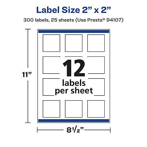 Avery Durable Waterproof Square Labels, Sure Feed Technology, 2" x 2", 300 Total, Oil and Tear-Resistant Waterproof Labels, Print-to-The-Edge, Laser/Pigment-Based Inkjet Printable
