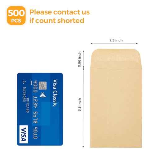ACSTEP #1 Small Coin Envelopes 2-1/4 x 3-1/2, Kraft Mini Key Envelopes with Gummed Flap in Brown, Seed Packets Envelopes for Storing Seeds, Tip Envelope for Cash 500pcs