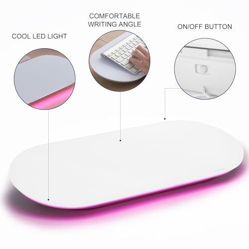TSJ OFFICE Glass Desktop Whiteboard - 17 X 7 Inches Small Dry Erase Board with Pink Light, Glass White Board Surface Notepad with 1 Drawer, Desk Organizers for Office, Home, School Supplies
