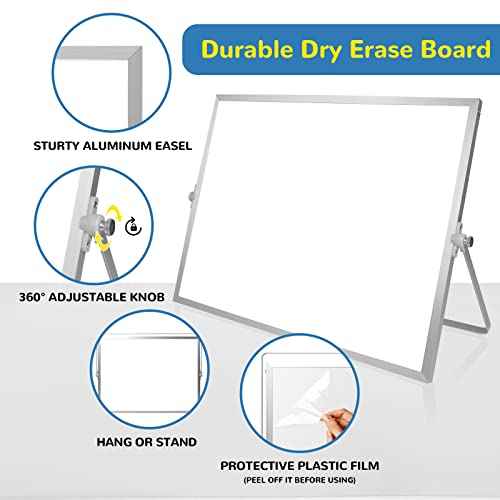 Dry Erase White Board, 16inX12in Large Magnetic Desktop Whiteboard with Stand, 10 Markers, 4 Magnets, 1 Eraser, Portable Double-Sided White Board Easel for Memo to Do List Desk Office