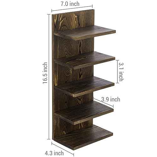 MyGift 5 Tier Rustic Burnt Solid Wood Sunglasses Holder Rack, Wall Mounted Eye Glasses Shelf or Tabletop Display Stand, Retail Eyewear Showcase Storage Organizer