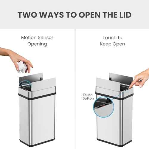 iTouchless 15 Liter / 4 Gallon Stainless Steel Wings Open Lid Sensor Bathroom Trash Can, Touchless Automatic Operation, Compact Design for Home, Office, Kitchen, Bedroom, Restroom