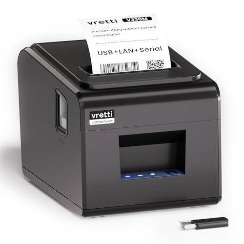Vretti Thermal Receipt Printer 80mm Black - Wall Mountable, Fast Printing