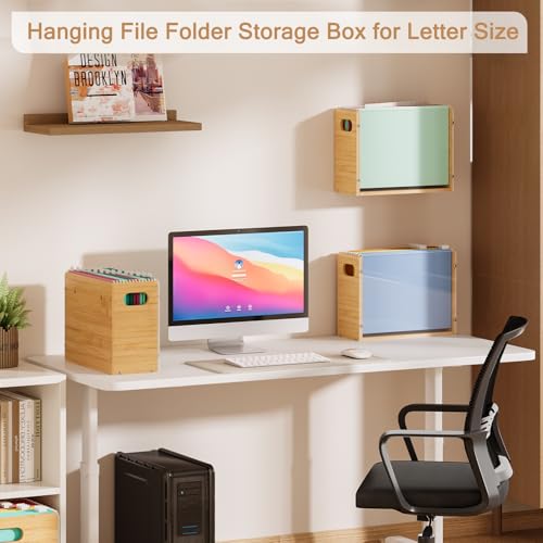 Sbanmao Acrylic & Bamboo Wall File Organizer Set of 2 - Letter Size, Rectangular, Portable Handles