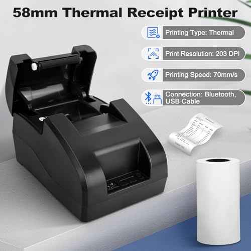 Gugxiom 58mm Thermal Receipt Printer, Portable Mini Thermal Printer, Bluetooth Receipt Imprimeur for Supermarket Restaurant Retail Sales Kitchen, Compatible with Linux/Windows/Android/iOS