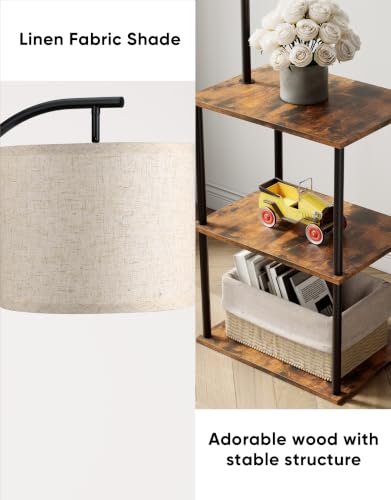 Rustic Brown Floor Lamp with Table - Night Stand & End Side Table for Living Room