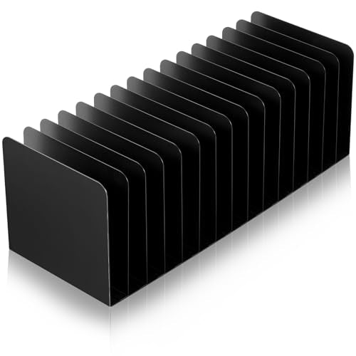 Suzile 15-Compartment Metal Desktop File Organizer Black 16" Vertical Sorter