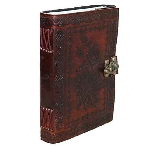 7" Leather Journal with clasp Rose emboss Writing Pad Blank Notebook Handmade Notepad For Women Unlined Paper Best Present for friend lover Sketchbook