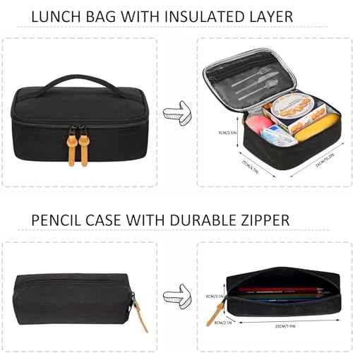 SUPACOOL Casual Laptop Backpack, Lunch bag, Pencil bag, School backpack with USB Port for Men and Women, Bookbag for Boys and Girls, Backpack Set(3PCS Black)
