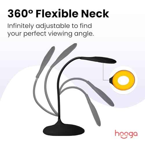 hooga Desk Lamp, Blue Light Blocking, 3 Modes: Amber 1600K, Red, Full-Spectrum 4000K, Dimmable, Rechargeable, Eye Strain Relief, Circadian Friendly