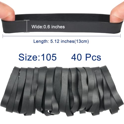HAIDIBAO Rubber Bands 40 Pcs Size 105 Large Black Heavy Duty Elastic